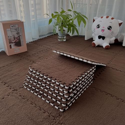12 tappetini in schiuma di peluche a incastro, 30 x 30 cm, per soggiorno, camera da letto, piastrelle in schiuma a incastro per pavimenti (caffè, 30 x 30 x 1,25 cm)