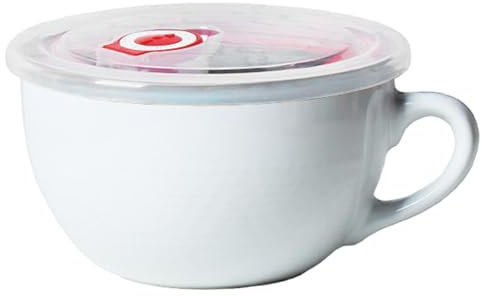 JZLEJC Taza de sopa con asa y tapa de 700 ml de lavavajillas con microondas segura tazón de sopa de cerámica segura para ensalada, cereal y más