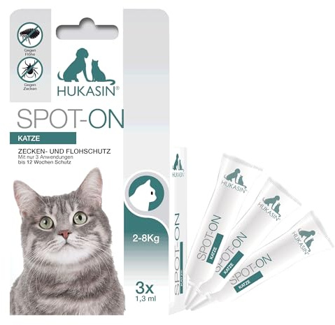 Hukasin Spot On Katze - Zecken- und Floh Schutz - langanhaltender Floh und Zeckenschutz für Katzen bis zu 12 Wochen, Zeckenschutz Katze