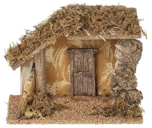 Fontanini by Roman, talian Stable for 3.5” Scale Nativity Figures – 7 H x 9.25 W Wood and Moss Creche – Made in Italy