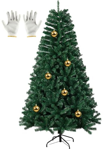 Olutula 1.8m/6ft Artificial Christmas Tree with 800 Realistic Tips, Includes 6 Golden Balls & Gloves, PVC Xmas Tree, Richly Colored Christmas Decor for Home, Party, Outdoor, Garden