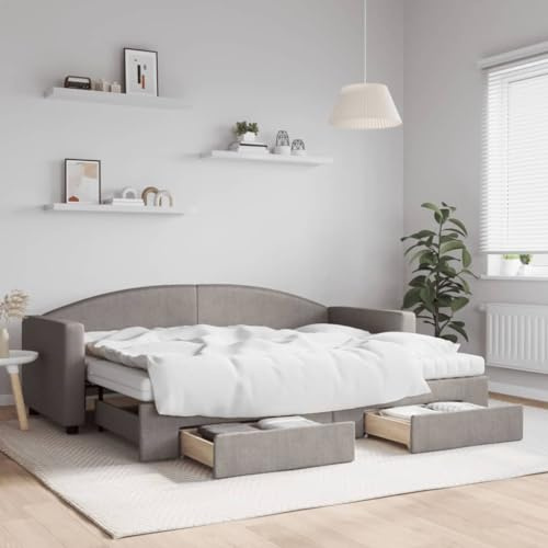 Mandloder Utdragbar dagsäng, med lådor, brungrå tyg 80 x 200 cm, metall och träram, komfortskummadrass, mångsidig bäddsoffa för gäster