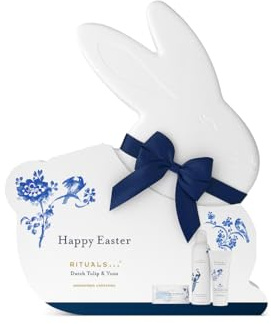 Rituals Amsterdam påsk presentset, begränsad utgåva, bunny box med duschskum, kroppskräm och luftrenare för bil, blommig doft med yuzu och tulpan