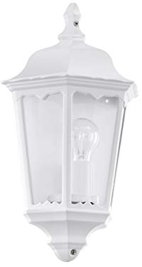 Eglo Navedo Lámpara de pared para exterior de 1 foco, de fundición de aluminio y cristal, color: blanco, casquillo: E27, IP44