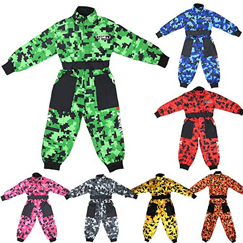 Zorax Kids Motocross Camo Suit - Green L (9-10 Years) | Motorcycle Race Clothing Karting Suit Overall Children Child Motorbike