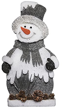 32cm Snowman Christmas Tabletop Figures Window Wall Door Holiday Home Xmas Glitter Foam Showpiece Decorations, Grey