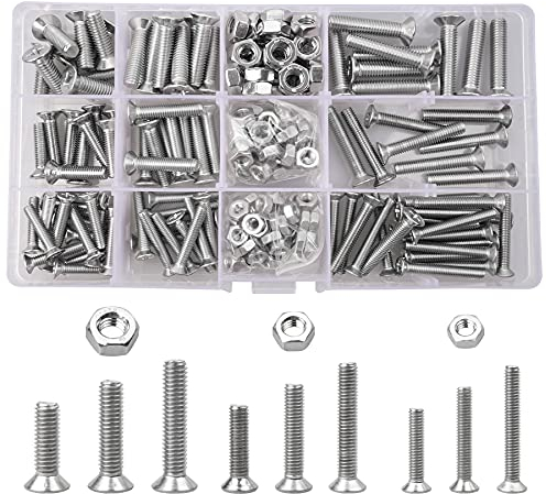 240 Stück M4 M5 M6 Kreuzsenkkopf-Maschinenschrauben Bolzen und Mutter aus Edelstahl 304 Flachkopf-Kreuzschrauben Kreuz-Bolzen und Mutter Set（20/25/30mm)