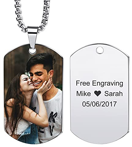 MunkiMix Medagliette per Cani Personalizzate Collane con Testo e Immagine incise con Ciondolo con Foto a Colori/in Bianco e Nero Regalo Personalizzato per Gioielli da Uomo/Donna