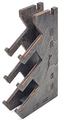FlashBone Fingerboards | 3 + 1 fingerboard Rack | (4 fack mini) | med FlashBone logo (mörk trä) | Mörkt trähållare, stativ, hylla för 4 fingerskateboards med tillbehör