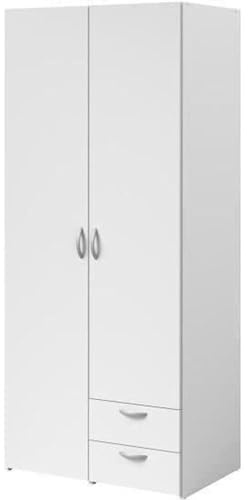 Parisot Armoire Daily 2 - Décor Blanc - 2 Portes battantes + 2 tiroirs - L 81 cm x H 185 x P 51 cm - PARISOT
