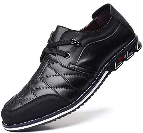 COSIDRAM Herren Schuhe Freizeitschuhe Business Mokassins Klassische Atmungsaktiver Slipper Komfort Wanderschuhe Flache Fahrschuhe Schwarz 42