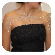 Collana a catena da spalla con strass e nappa, multistrato con strass, catena per spalla e braccio, sexy, rave con frange di cristallo, catena posteriore, gioiello da sposa per il corpo da donna