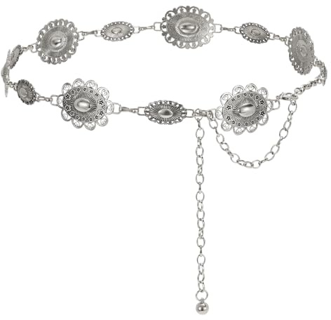 JASGOOD Western Metal Concho Belt for Women Boho Chain Belt Cowgirl Waist Belts for Women Dress Pants