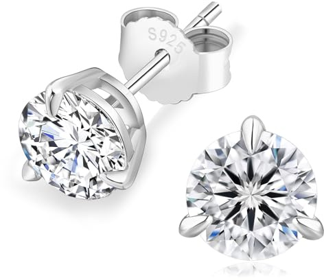 KRKC Moissanite Ohrringe für Damen, S925 Silber Diamant Ohrstecker 3-Krappen, Weißgold vergoldet VVS1 D Farbe, 1,2 Karat Nickelfrei Rund Ohrschmuck