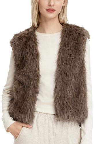 Amazhiyu Chaleco de piel sintética para mujer, chaleco corto de felpa para otoño e invierno, chaleco sin mangas, de piel sintética, chaleco de invierno, chaleco de forro polar cálido