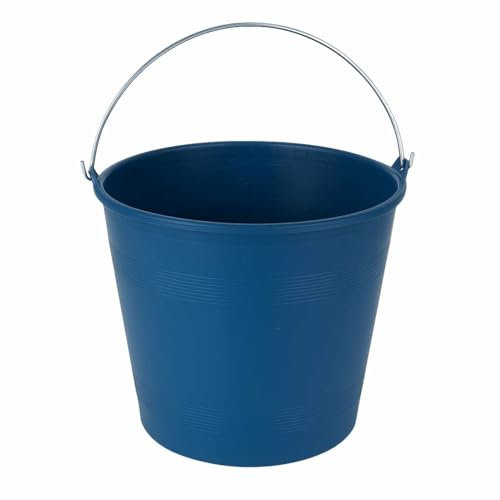 TECHZOCO Cubo engomado de plástico Reciclado con asa metálica, Recipiente Multiusos, Cubo de jardín, Limpieza de Cristales y Mantenimiento en General, Color Azul, 25.5 cm Altura, 12 litros