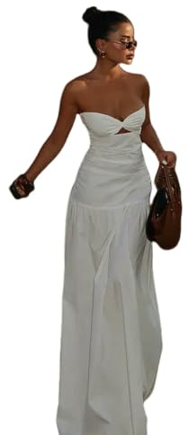 WANGSHUO Vestido Invierno Mujer De Playa Sin Mangas, Fuera del Hombro, Cintura Alta, Larga, Mangas Y Recortes para Mujeres-Blanco-s