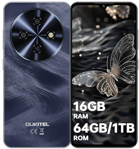 OUKITEL C5 Smartphone 2025-16GB+64GB/1TB Telefono Cellulare, 6.52 HD Cellulare, 5000mAh Telefoni, 13MP+5MP Cellulari e Smartphone Android 14, 4G Dual SIM/Face ID/GPS/OTG, Nero