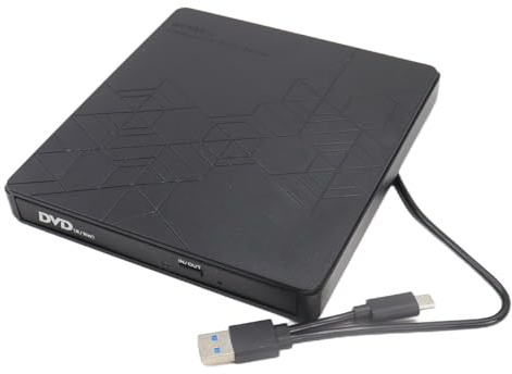 Fasizi USB 3.0 extern DVD-enhet (CD/DVD±RW-brännare) med USB-port och SD/T F-kortläsare – för Windows XP/Vista/7/8.1/10, Linux och Mac OS