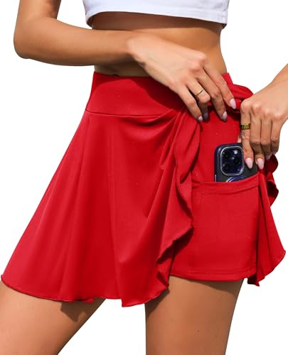 Lovasy Jupe de Tennis Femme avec Short et Poches Jupe Sport Plissée Jupes de Golf Taille Haute Mini Skorts Skirt pour Entraînement Course et Loisirs