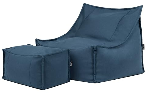 icon Alto Pouf Poltrona Sacco con Poggiapiedi, Blu Denim, Pouf de Esterno, Poltrona Sacco con Riempimento Incluso, Tessuto Resistente All'acqua, Sedia de Gardino, Mobili da Gardino, Terrazza
