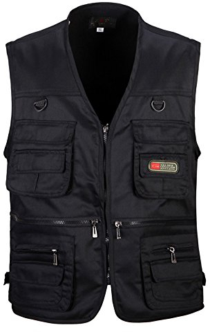 PengGengA Herren Outdoor Weste mit Multi-Taschen Anglerweste Jagd- und Angler Camping Wandern Weste Freizeit Ärmellos Jacke - Schwarz, XL