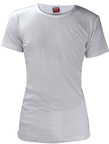 HEAT HOLDERS - Mens Winter Warm Cotton Thermal Underwear Short Sleeve T Shirt Vest (Large (41-43 Chest), White)