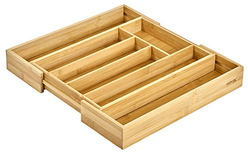 Novel Solutions Expandable Bamboo Cutlery Holder Tray Kitchen Utensil Silverware Drawer Organizer Dividers brown DS-5950 large