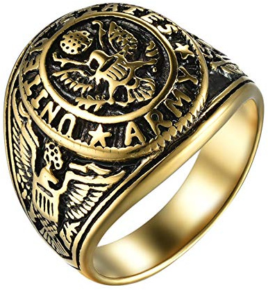 Flongo Herren-Ring Siegelring Männer Ring Daumenring aus Edelstahl Bandring Gold Russische Staatsflagge Staatswappen Motorradfahrer Biker Herren-Accessoires Größe 70