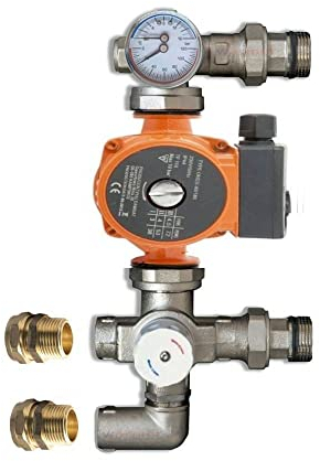 Wärmer System Underfloor Heating Pump & Mixing Valve Kit with Thermostatic Control (35-60°C), Cast Iron Housing, Orange/Silver