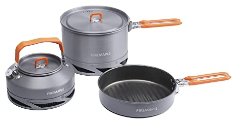Fire-Maple Feast Heat Exchanger Set Kompaktes Camping-Kochgeschirr-Set Nestendes Design Enthält einen Topf, Wasserkocher und antihaftbeschichtete Bratpfanne Ideal für Angeln, Picknick und Camping