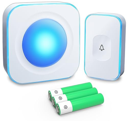 Wireless Doorbell Battery Operated Door Chimes & Bells at 1200 Feet with Flashing Light 4 Volume 36 Melodies(1 Portable Receiver & 1 Button White)