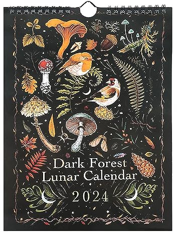Genikeer Foresta Oscura Calendario Lunare 2024, Calendario da Parete Annuale 2024, Calendario Lunare 2024 da Muro con 12 Illustrazioni Originali di Animali, Piante, Luna, Stelle, per L'homeOffice