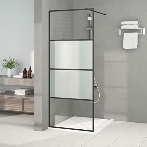 Homgoday Duschvägg för walk-in shower, duschvägg för walk-in dusch, duschavdelare duschvägg duschkabin duschskiljevägg modern design svart 80 x 195 cm, ESG halvmatt