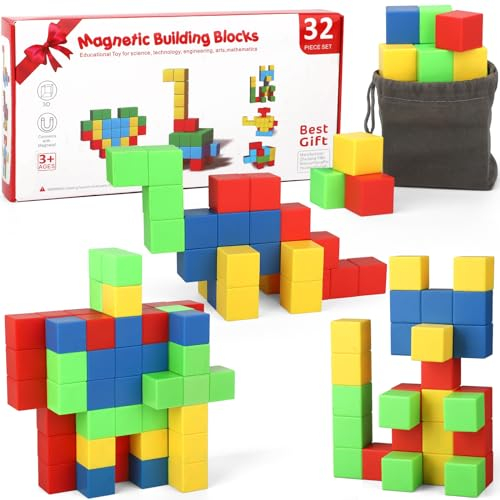 32-delade magnetblock för barn, småbarn, jumbo magnetkuber, vetenskapsset, byggsats, förskola, mint, pedagogiskt lärande, kreativitet, magnetleksaker, presenter till barn