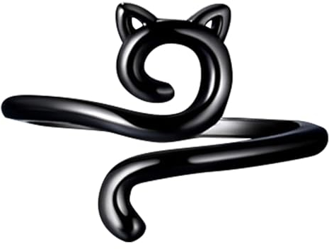 Häkelring für Fingergarn verstellbare Strickschlaufe Katze Kitty Ohren offener Ring Metall Garnführung Fingerhalter Strickfingerhüte Stricken Häkeln Loop Ring Geflochtener Fingerring (Schwarz)