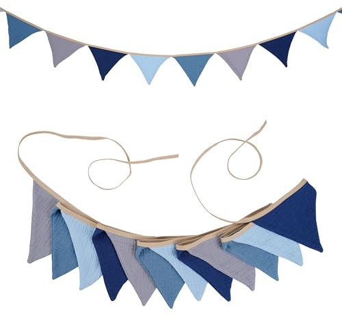 G2PLUS 2.8M Bandierine Ghirlanda di Bandierine Ghirlanda Stoffa Cameretta Doppia Faccia Bandierine letto montessori,Ghirlanda per Bambini (Blu/Grigio)