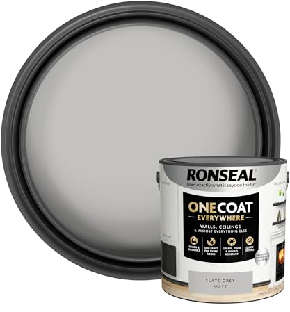 Ronseal One Coat Everywhere Paint Slate Grey Matt 2.5 – Durable Interior Paint for Walls & Ceilings Smooth Finish Quick Coverage Ideal for Easy Home Projects