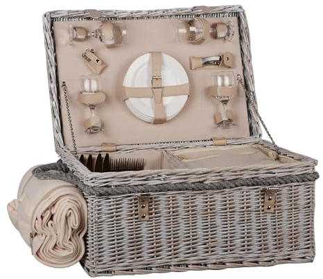 UNUS Picknick Set 4 Personen mit Picknickkorb, Picknickdecke, Besteck und Geschirr