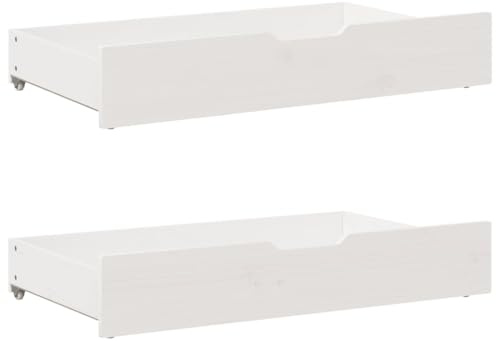 ShGaxin 850924 Lot de 2 tiroirs sous le lit avec roulettes en bois massif pin blanc, rangement de vêtements, boîtes de rangement pour chaussures, boîtes de rangement