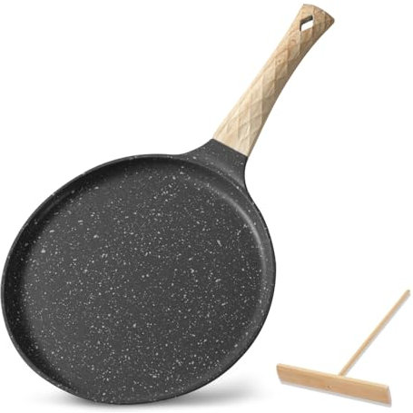 BOUFEIDA Poêle à crepe - 28 cm - Revêtement anti-adhésif - Avec répartiteur de pâte - Sans PFOA - Compatible avec les plaques à induction