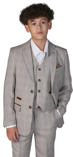 Costume élégant 3 pièces en Tweed à Carreaux pour garçon - Coupe ajustée Vintage pour garçon d'honneur, Mariages et événements Officiels, âge 13 années EU