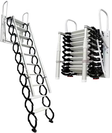 13 Stufen Extra-Breite Stahl Dachbodentreppe, wandmontierte Versenkbare Treppe mit 2 Handläufen, Tragkraft 300 kg, rutschfesten Stufen