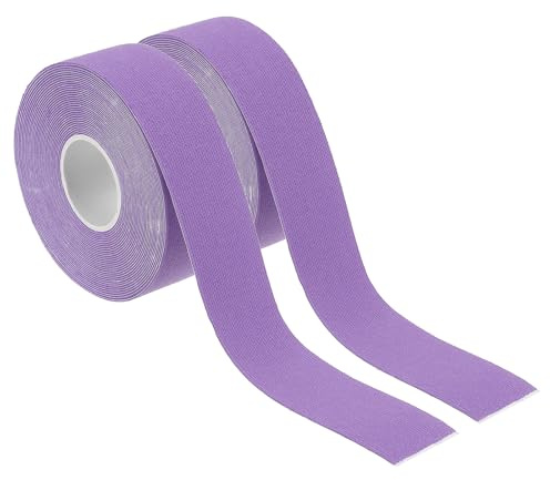 PATIKIL 2pcs Cinta de Aro Aérea, 2.5cm x 5m Banda Deportiva Adhesiva de Algodón Correa Atlética Antideslizante para Yoga Deporte Agarre Envolver Gimnasia, Morado