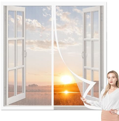 Zanzariera Magnetica Vetroresina 113 x 160 cm Tenda Anti Zanzare Insetti Tenere Fuori Insetti per Ideale per Porte da Balcone, Bianco