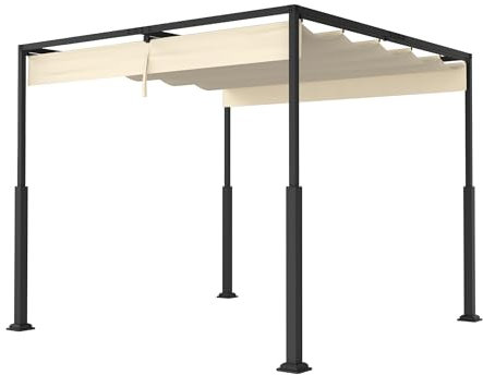 FIVMEN Pergola Tonnelle de jardin 3 x 3 m - Imperméable et stable - Résistant à l'hiver - Avec zones d'ombrage réglables - Protection solaire pour jardin, terrasse et balcon - Beige