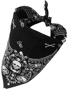 VNIDJGB Skull Black Bandana,Double-Sided Skull Novelty Bandana,Stylish Paisley Pirate Bandanas,White skull Design Cotton Cowboy Neckerchief,for All Seasons Sports Cycling Hiking Running(Black)