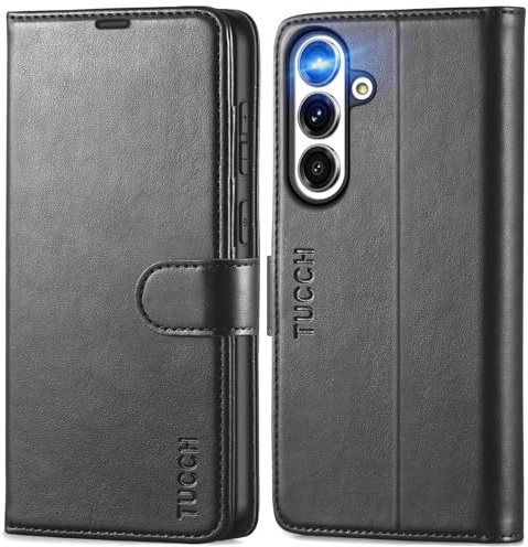 TUCCH Funda para Galaxy S25 FE 5G, Carcasa con Bloqueo RFID, Soporte Plegable, Ranura para Tarjeta Cierre Magnético Carcasa de TPU, Funda Cuero PU Compatible con Galaxy S25 FE (6,7 2025), Negro