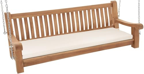 CLP Banc à Bascule résistant aux intempéries Joyce, Coussin Inclus, Robuste Teck Massif, accoudoirs et chaînes, pour terrasse et Balcon, Couleur:crème, Taille:166x48x8 cm