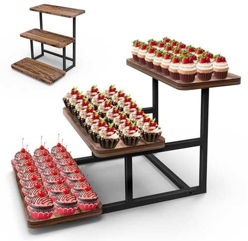 GHWMYD Soporte Tarta de 3 Niveles, Bandejas para 63 Cupcakes, Expositor Madera para Torta, Torre de Árbol de Postre para Bodas Cumpleaños Fiestas Pausas de Café, Celebraciones Familiares